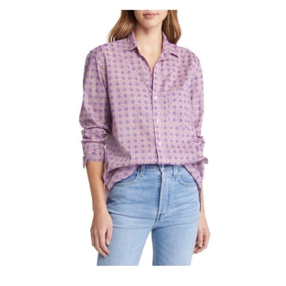 Frank & Eileen Joedy‎ Liberty Woven Button Up Top in Purple Pink Floral Medium